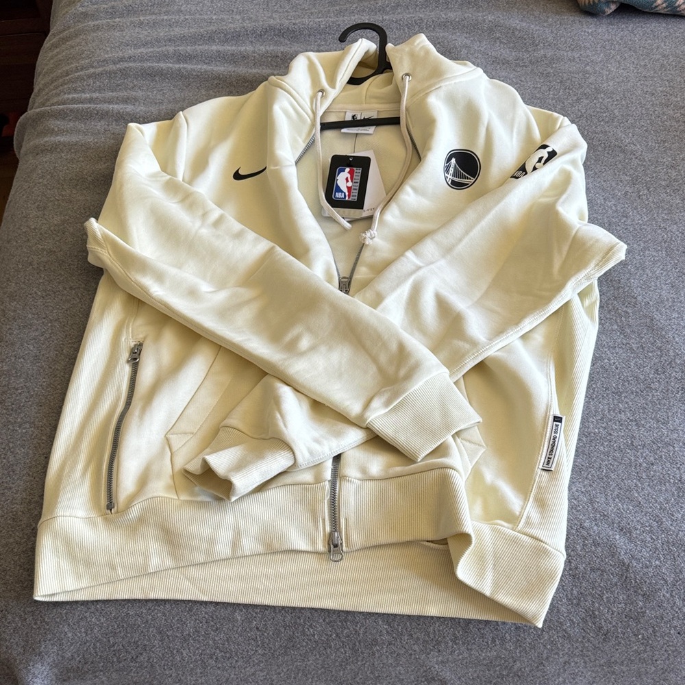 Nike Cream Full-Zip Hoodie with Embroidered Logo